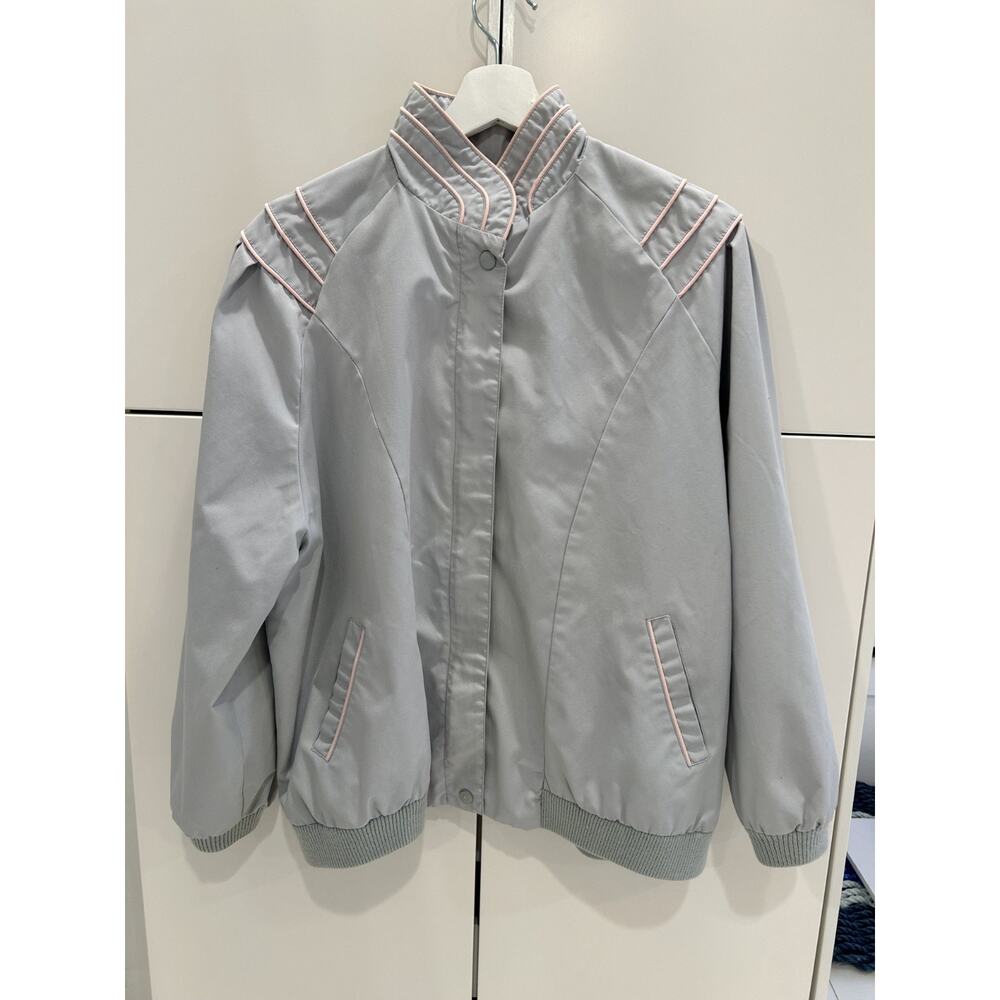 Changing Scene Vintage 70s 80s Grey Jacket Pink Trim Size 22 1/2 S/M